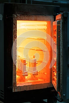 Hot orange oven for roasting. Steel production. Professional constructions. A furnace for melting. Metal industry.