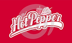 Hot pepper logo. Red letters with habanero peppers. Vintage emblem. Monochrome options.