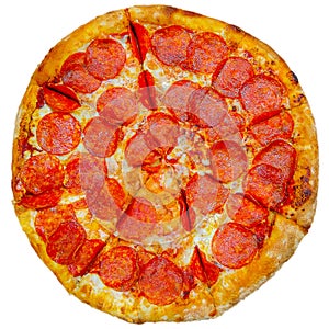 Hot pepperoni pizza on white plate