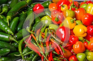 Hot peppers on display ready to use