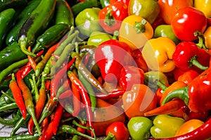 Hot peppers on display ready to use