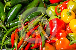 Hot peppers on display ready to use