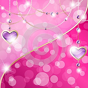 Hot pink sparkly banner with heart-shaped pendants photo