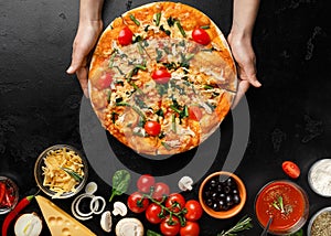Hot Pizza With Asparagus And Cherry Tomatoes, Ingredients Around