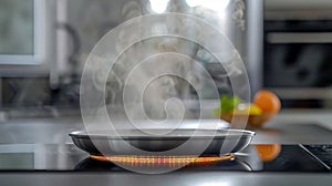 The hot plate emits a low humming sound as it maintains the heat of the cooking pan