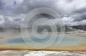 Hot pools of yellowstone national park with steam