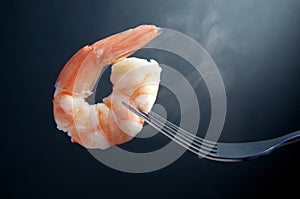 Hot prawn on a fork