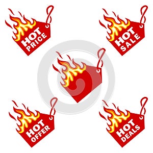 Hot Price and Hot Deal labels, Flame Tags sale promotion design templatefire logo2