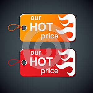 Hot price labels with fire