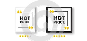 Hot Price tag. Special offer sale sign. Photo frame with 3d quotation icon. Vector