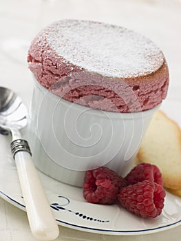 Hot Raspberry Souffle with Langue de Chat Biscuits