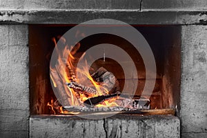 Hot red charcoals in bonefire