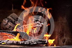 Hot red charcoals in bonefire