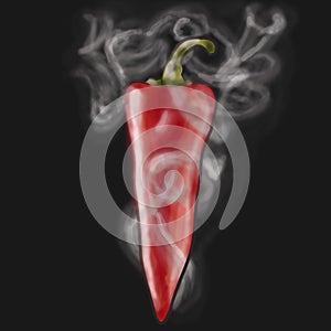 Hot red chili pepper with smoke