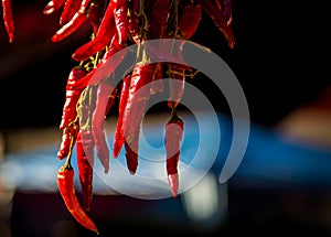 Hot red chili peppers at a market