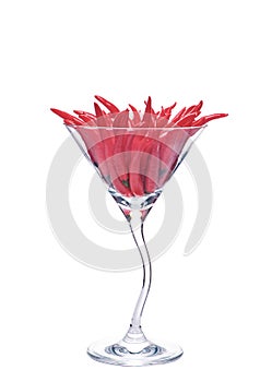 Hot, red chili peppers in a martini glass.