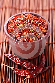 Hot Red Chilli Chillies crushed pepper in pot