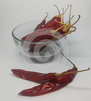 Hot red chillies kept in a bowl