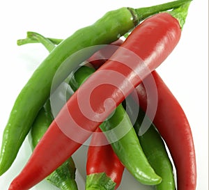 Hot red and green chilies