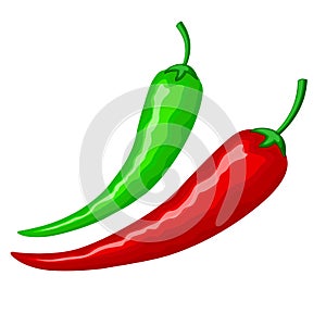 Hot red and green mexican peppers, isolated on white background. Vector square orientation