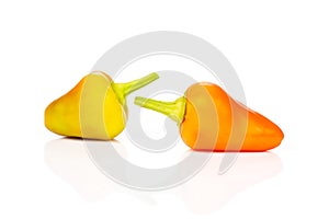 Hot red orange chili pepper isolated on white