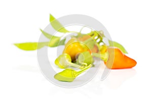 Hot red orange chili pepper isolated on white