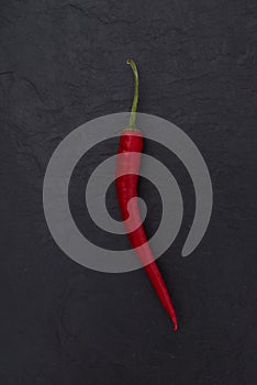 Hot red pepper on black slate background