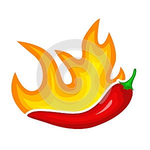 Hot red pepper icon, burning spicy paprika