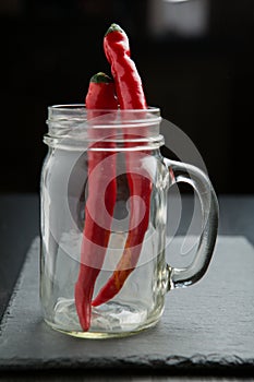 Hot red peppers in the jar