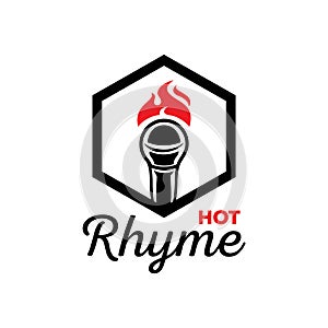 Hot rhyme logo with microphone on fire photo