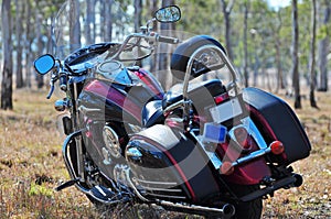Hot road motorcyle in outback bushland Australia