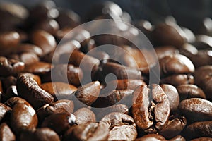 Hot roasted coffee beans