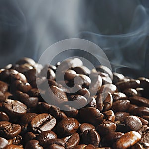 Hot roasted coffee beans