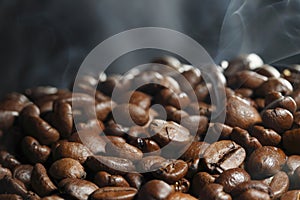 Hot roasted coffee beans