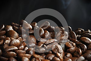 Hot roasted coffee beans