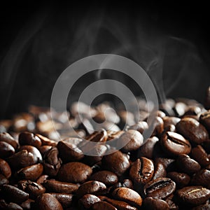 Hot roasted coffee beans