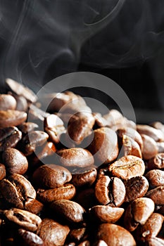 Hot roasted coffee beans