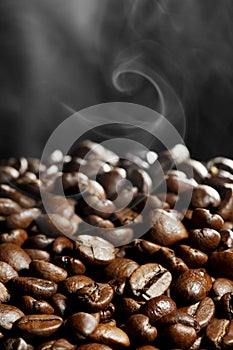 Hot roasted coffee beans
