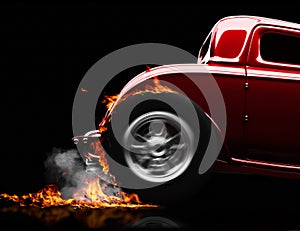 Hot rod burnout on a black background