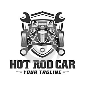 Hot Rod car logo, HotRod vector emblem, Vector Hot Rod car logo