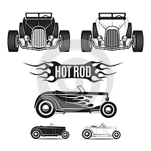 Hot rod car tamplates for icons and emblems isolated on white background.