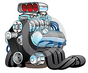 Hot Rod Race Car Engine Cartoon Vector Illustration