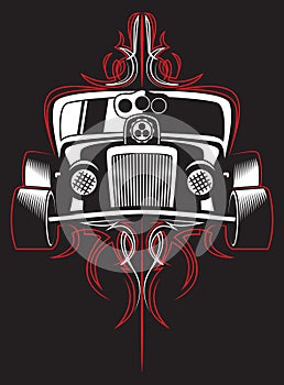 Hot rod. Retro car. pinstripes. vector