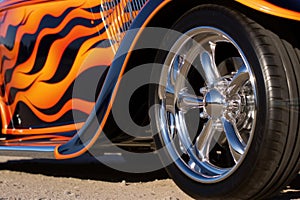 hot rods wheel and tire detail with custom rims