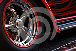 hot rods wheel and tire detail with custom rims