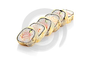 Hot roll Edo tempura, salmon, tuna, cream cheese