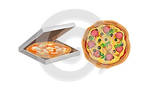 Hot and Round Unsliced Tasty Pizza Vector Set