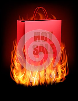 Hot sale background with shopping bag and fire.