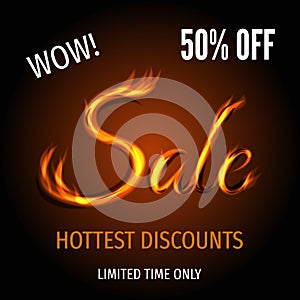 Hot sale banner with text from fire.