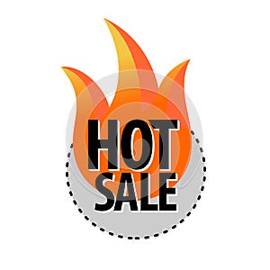 Hot sale round badge sticker with fire and text. Black, orange and gray colors tag.